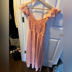 Women's Pink Eyelet Ruffle-Sleeve Maxi Dress